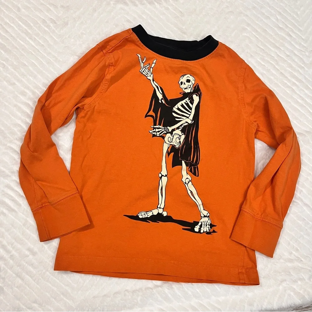 Gymboree Halloween‎ Skeleton Black Orange Tee Shirt size 6 8 ?